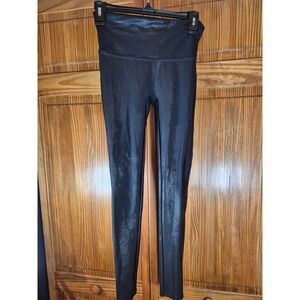 Spanx Faux Leather Leggings Black High Rise Shaping Compression Womens Medium